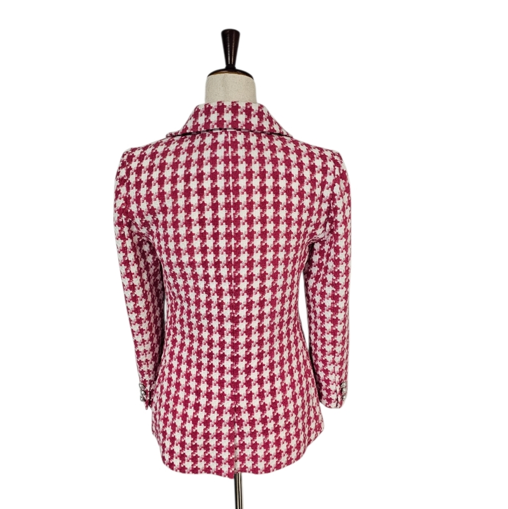 Wayf‎ Houndstooth Barbie Pink Y2K Tweed Blazer Jacket Small Preowned - Picture 3 of 9
